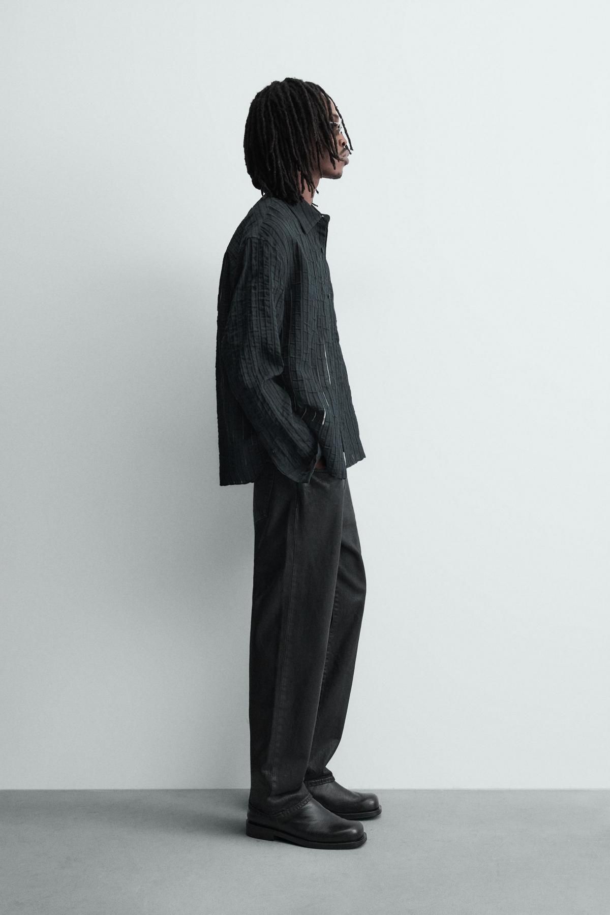 자라 스트라이프 테크니컬 자카드 긴팔 셔츠 4037/122 BLUE/BLACK - 상세 이미지 5