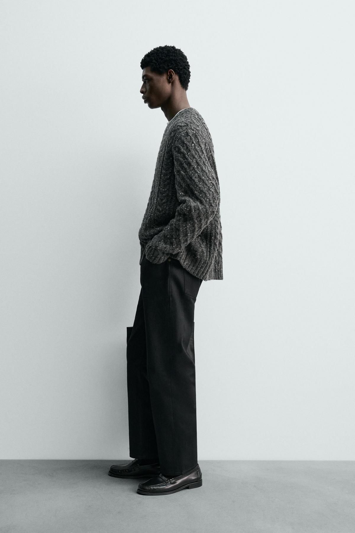 자라 프리미엄 울 케이블 니트 스웨터 2142/319 DARK GREY MARL - 상세 이미지 5