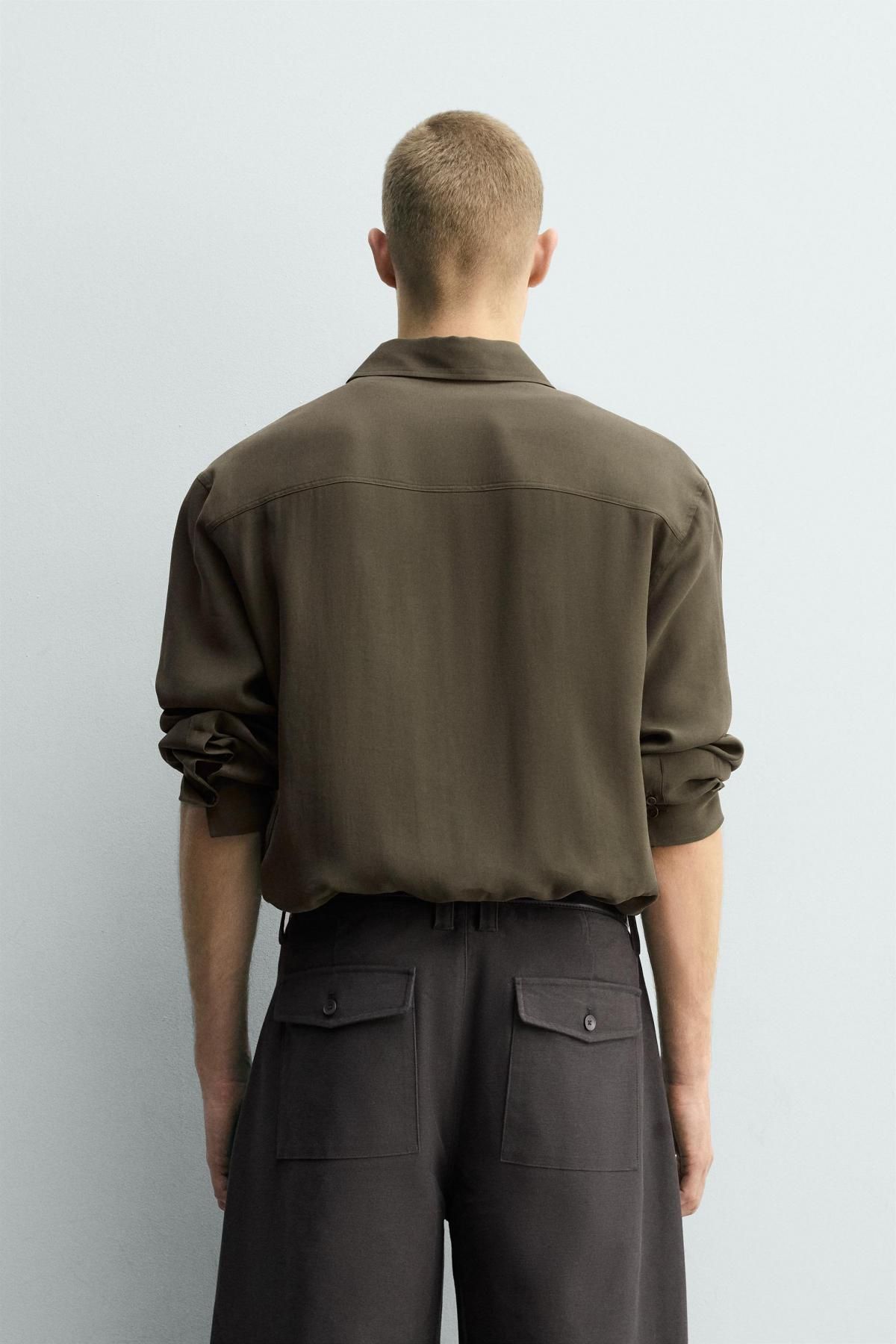 자라 모달 블렌드 루즈핏 긴팔 셔츠 포켓 4038/519 KHAKI - 상세 이미지 4