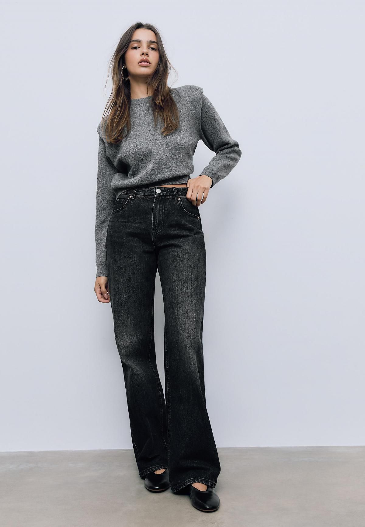 스트라디바리우스 하이라이즈 와이드핏 블랙 데님 팬츠 4891/951 BLACK DENIM WASH - 상세 이미지 5
