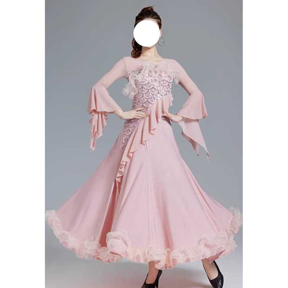 라틴댄스 드레스 스톤장식 스포츠댄스 무대 의상 핑크(M-3XL) - 상품 이미지