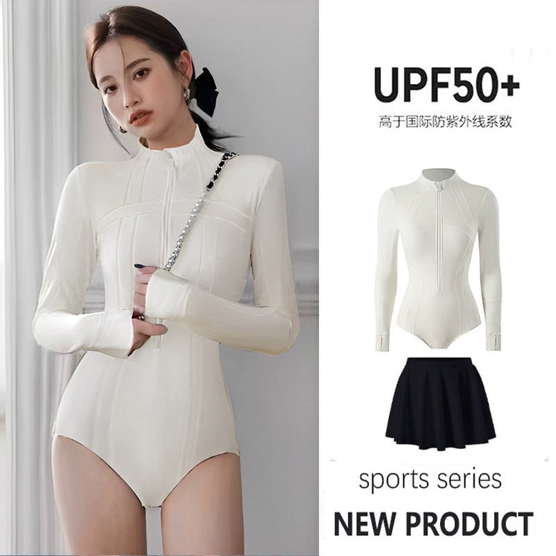 여성 하이넥 긴팔 긴바지 수영복 UPF50 플러스 방수 화이트프로틴 M 이미지 7