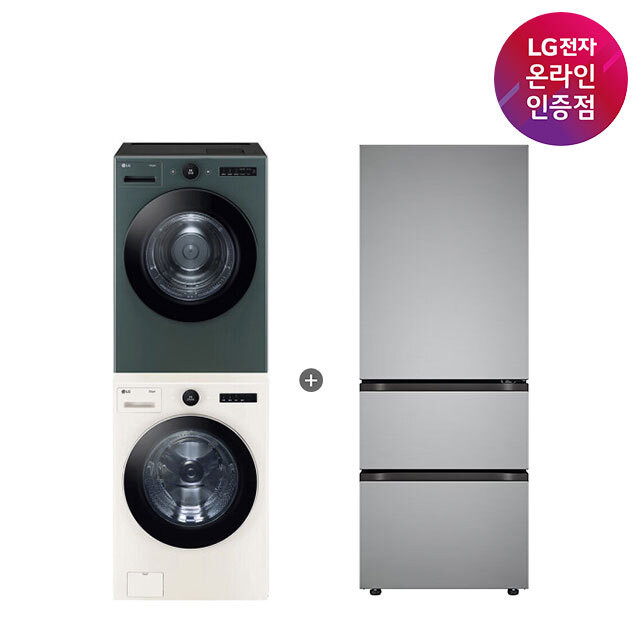LG 트롬 오브제컬렉션 세탁기건조기 세트 + LG 디오스 김치톡톡 (FX24ENR-GNG + Z330MPSF11)
