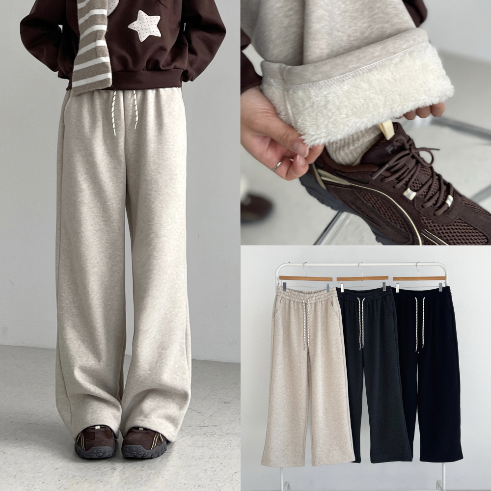 융기모바지 여성 겨울 밴딩 세미와이드 일자핏 통바지 베이지 차콜 블랙 웜가드 융기모팬츠 - 상품 이미지