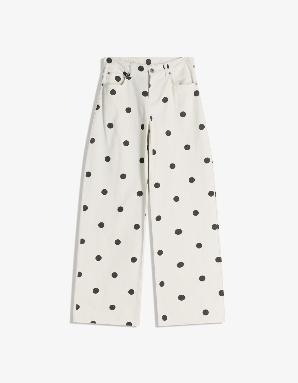 버쉬카 폴카 도트 와이드 배기 팬츠 1062/054 WHITE - 상품 이미지