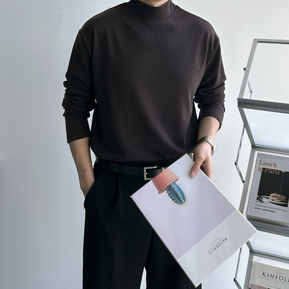 목폴라 니트 빅사이즈 오버핏 모크넥 반목폴라 남자 니트 스웨터 이미지 8