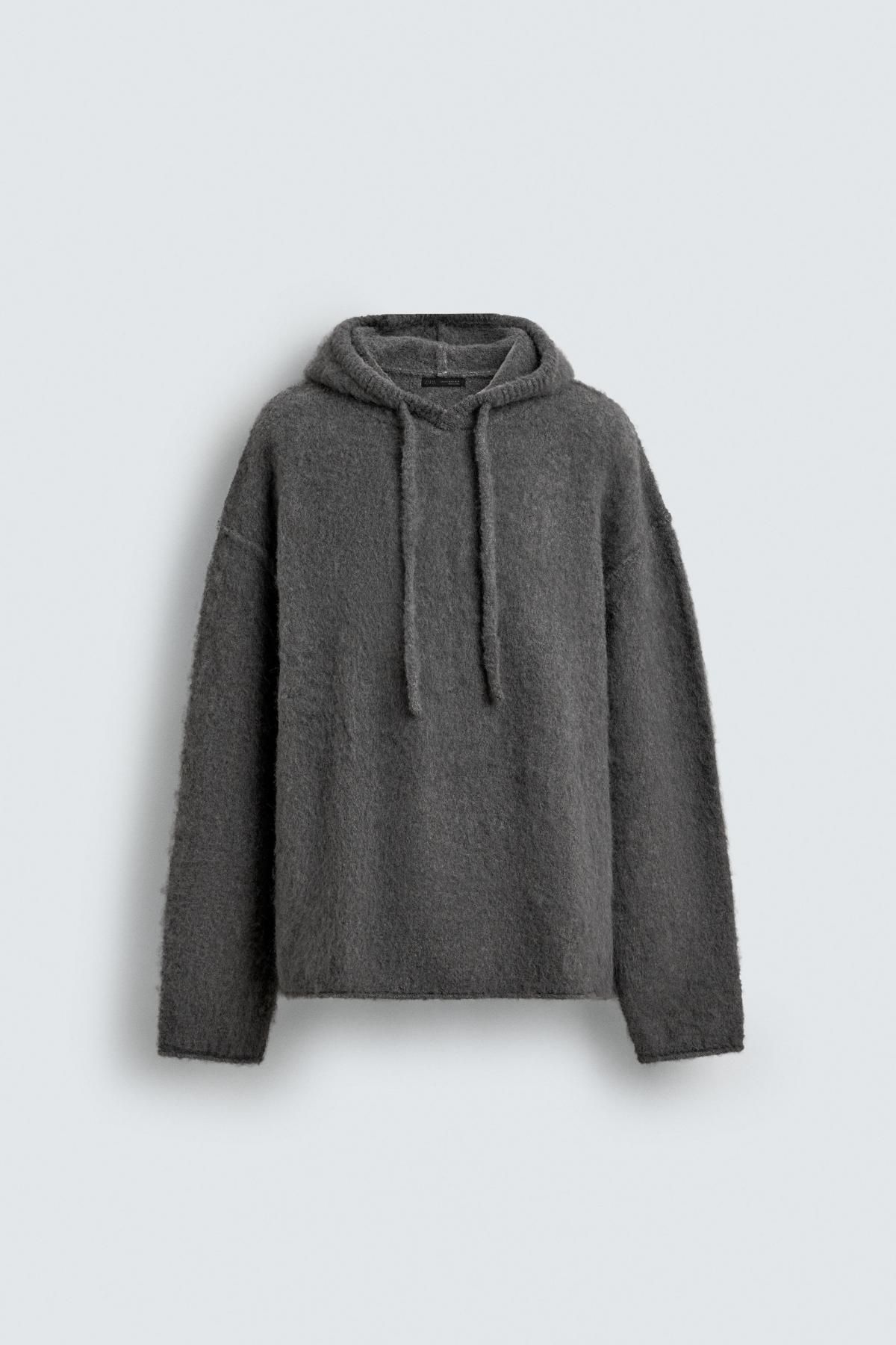 자라 브러쉬드 니트 후드 스웨트셔츠 3920/034 ANTHRACITE GREY - 상품 이미지