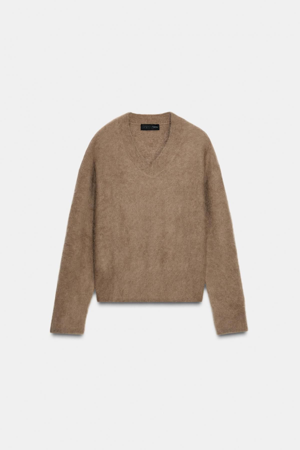 자라 브러쉬드 브이넥 니트 브라운 스웨터 9598/191 BROWN / TAUPE - 상품 이미지