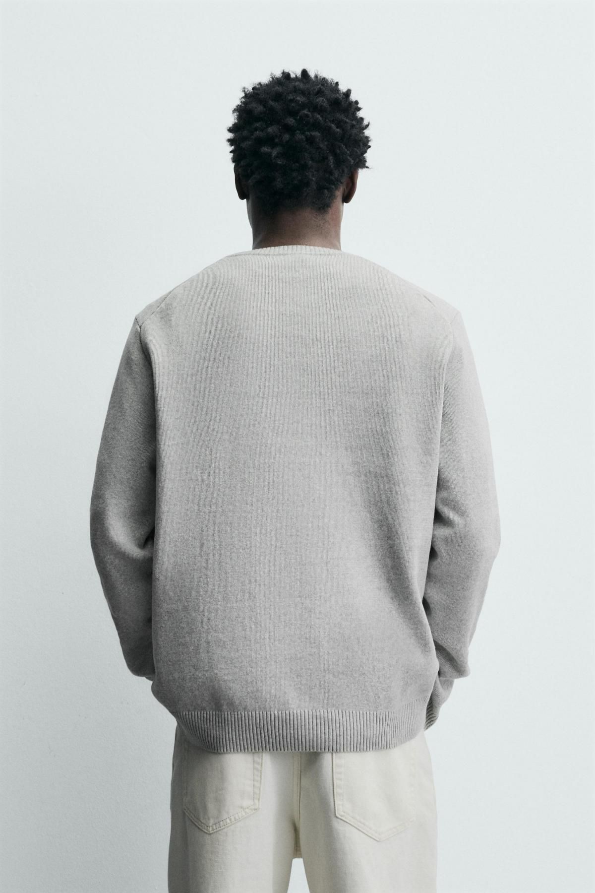 자라 텍스처 코튼 니트 남성 스웨터 3332/421 GREY MARL - 상세 이미지 4