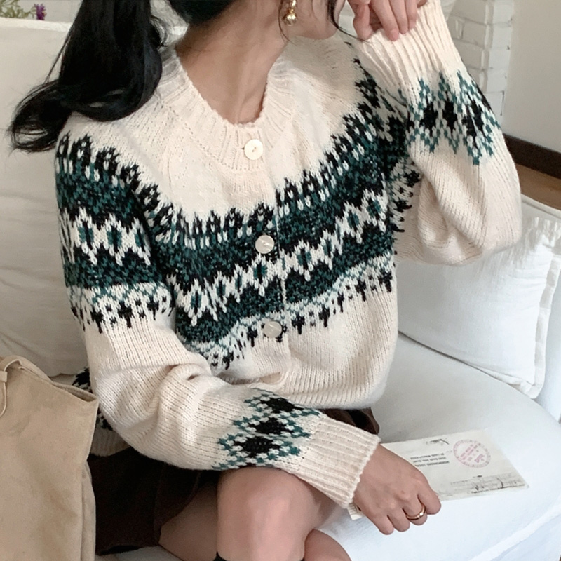 노르딕가디건 크리스마스가디건 노르딕아우터 울혼방카디건 라운드넥니트아우터 오버핏겨울카디건 - 상세 이미지 5