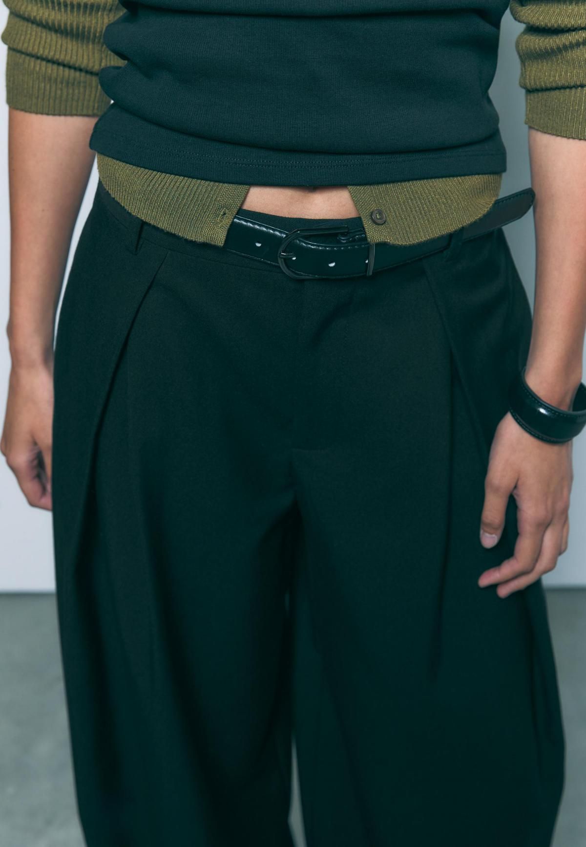 스트라디바리우스 맥시 와이드 플리츠 벨트 팬츠 4538/576 BLACK - 상세 이미지 5