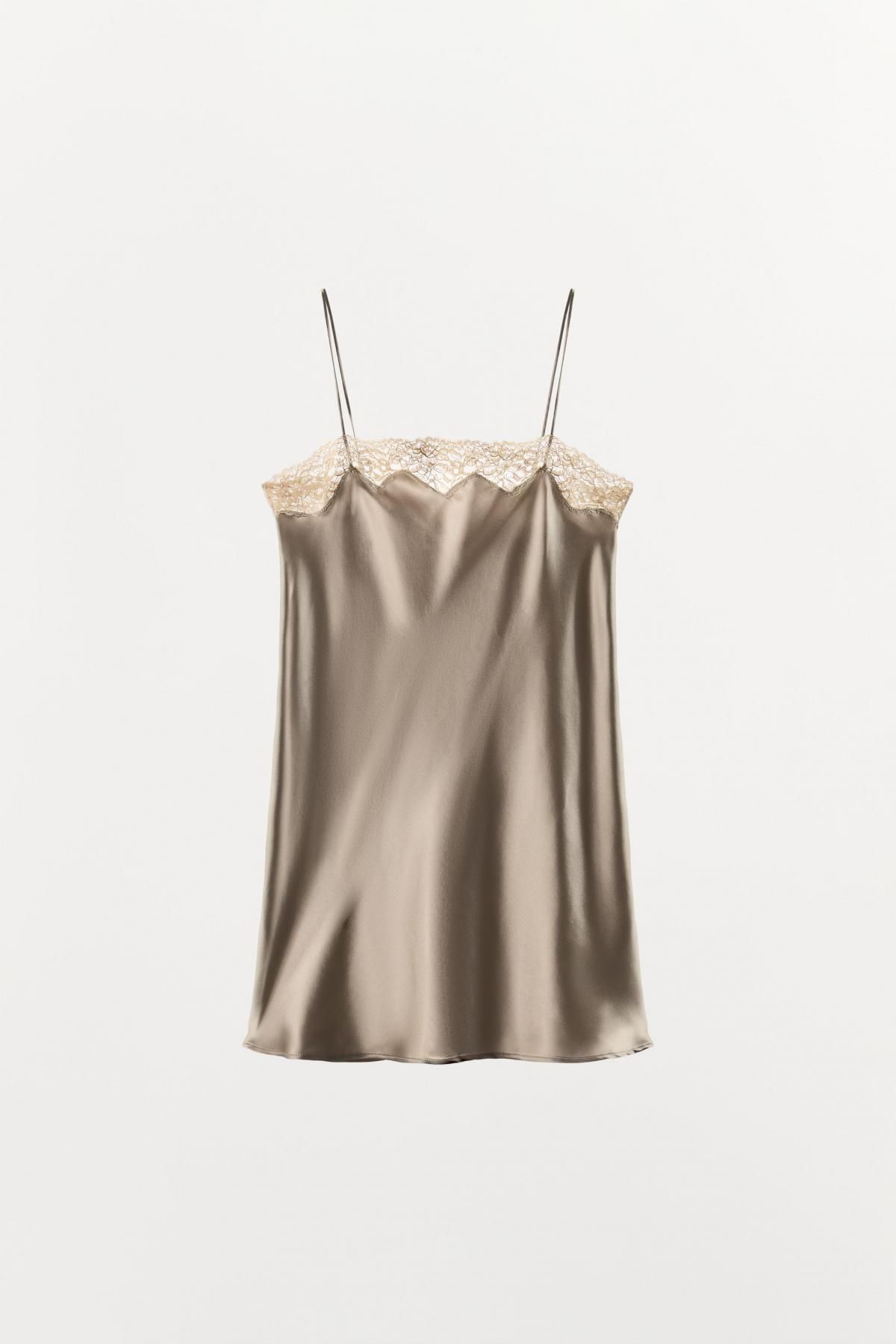 자라 실크 혼방 레이스 미니 캐미솔 원피스 9457/090 LIGHT MINK - 상품 이미지