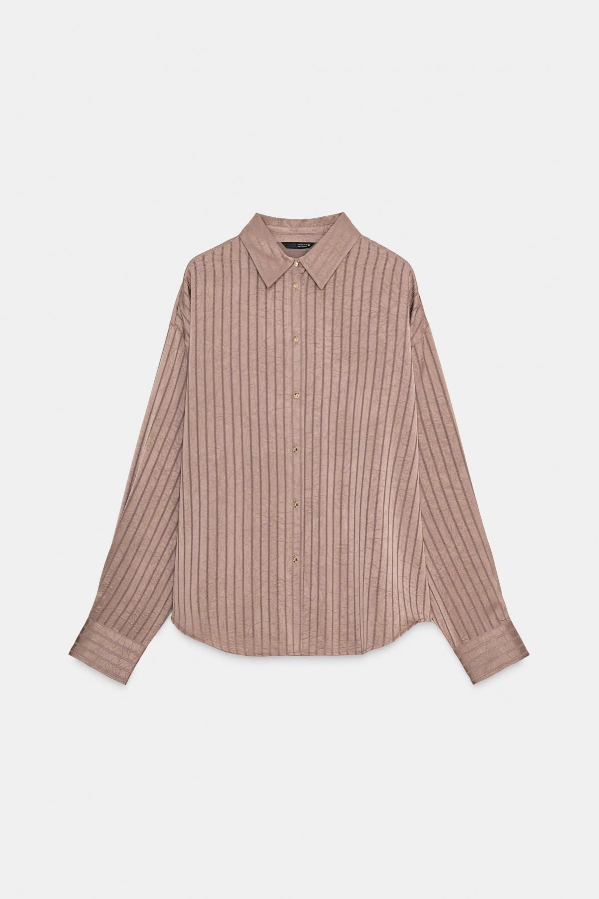 자라 스트라이프 새틴 긴팔 셔츠 4387/289 BROWN / TAUPE - 상품 이미지