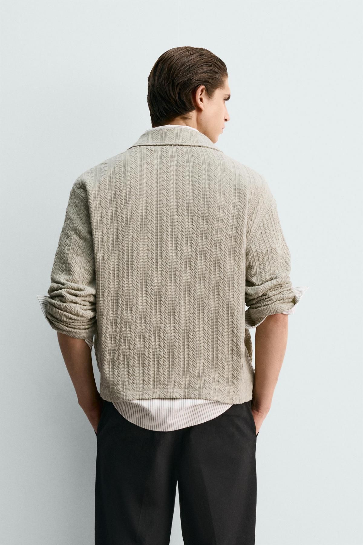 자라 테크니컬 케이블 니트 집업 재킷 3992/411 KHAKI - 상세 이미지 4