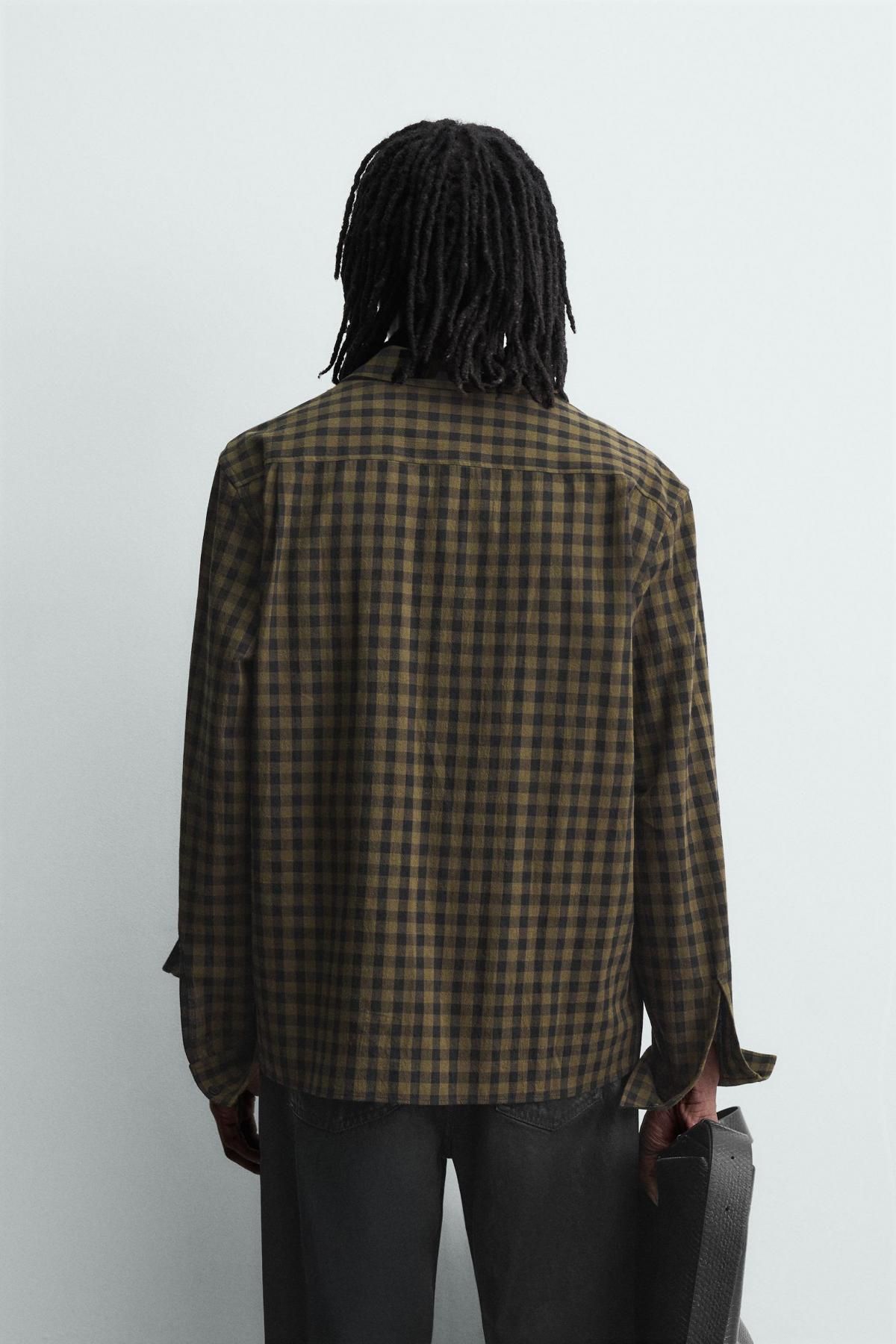자라 테크니컬 체크 릴랙스핏 긴팔 셔츠 4034/119 DARK BROWN - 상세 이미지 4
