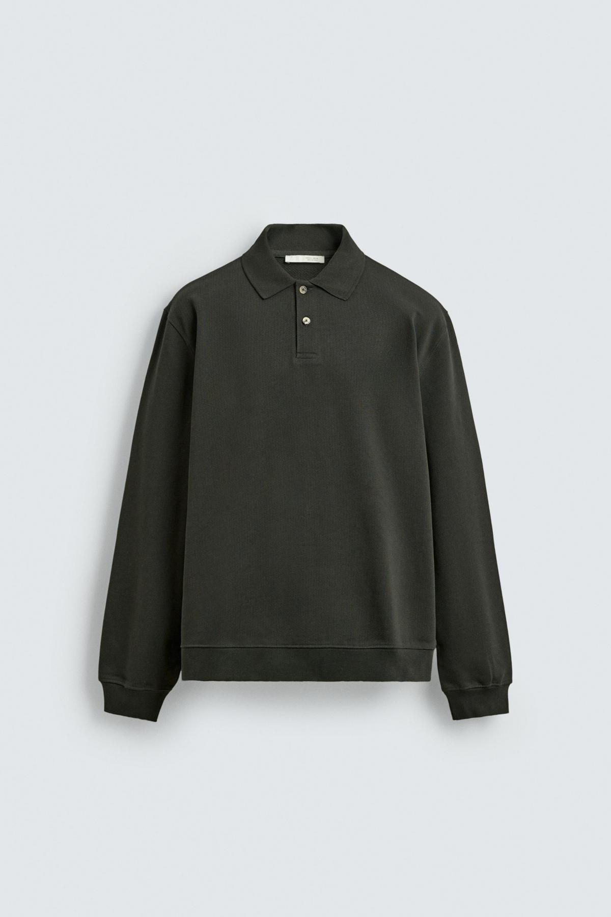 자라 테크니컬 텍스처 폴로셔츠 레귤러핏 코튼 4087/403 BOTTLE GREEN - 메인 이미지