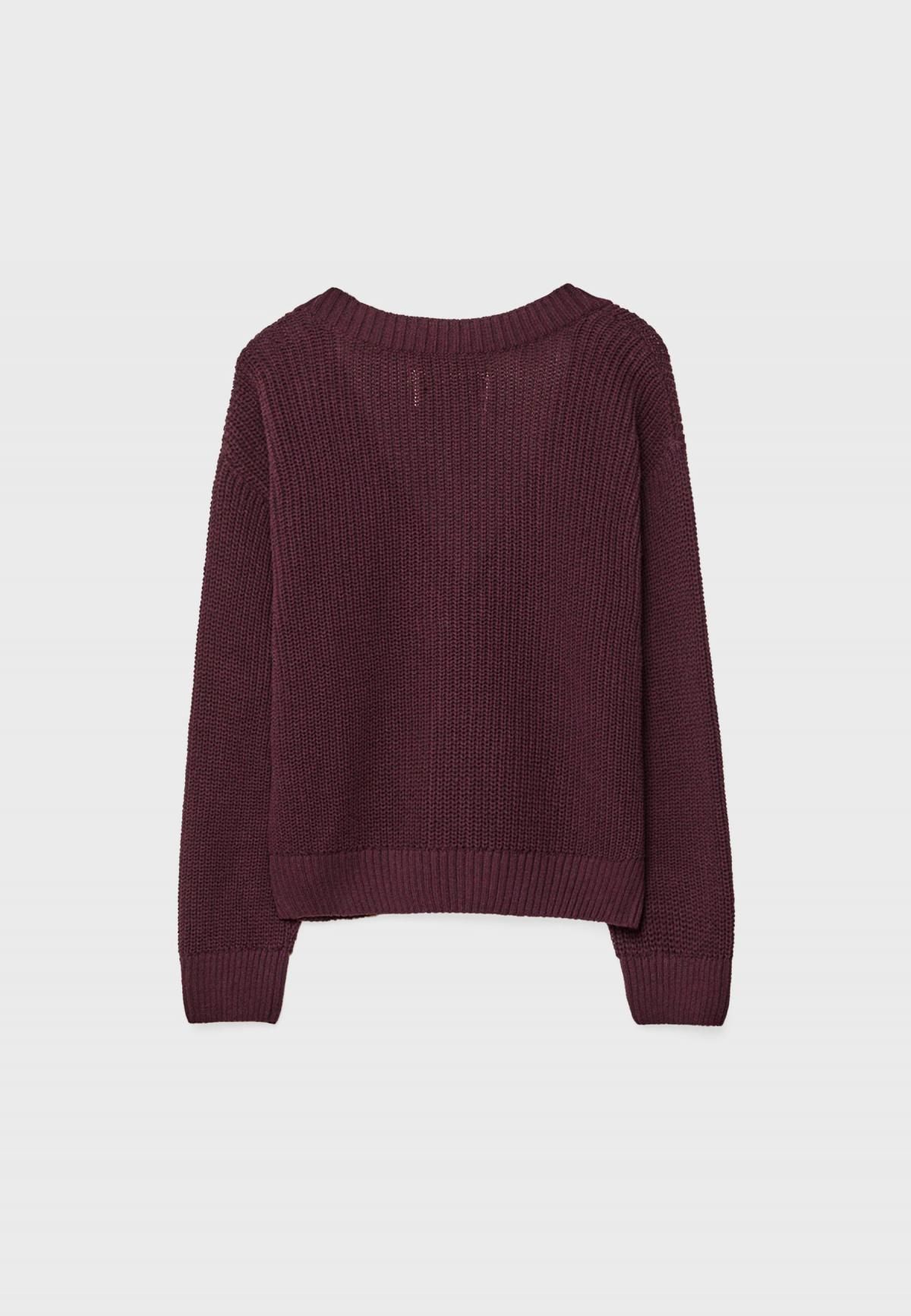 스트라디바리우스 버건디 브이넥 버튼업 니트 가디건 7549/958 BURGUNDY - 상세 이미지 3