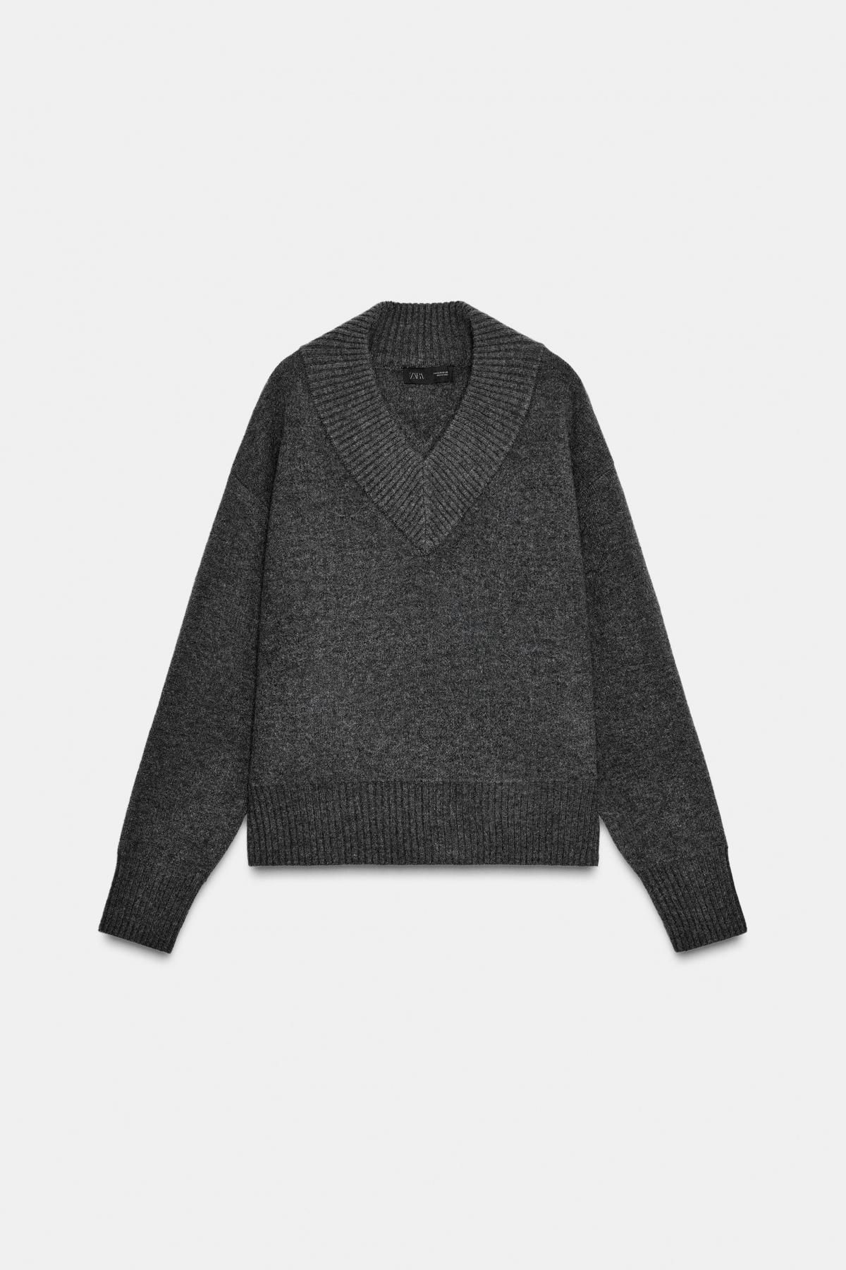 자라 베이직 브이넥 울 니트 스웨터 5755/153 DARK GREY - 상품 이미지