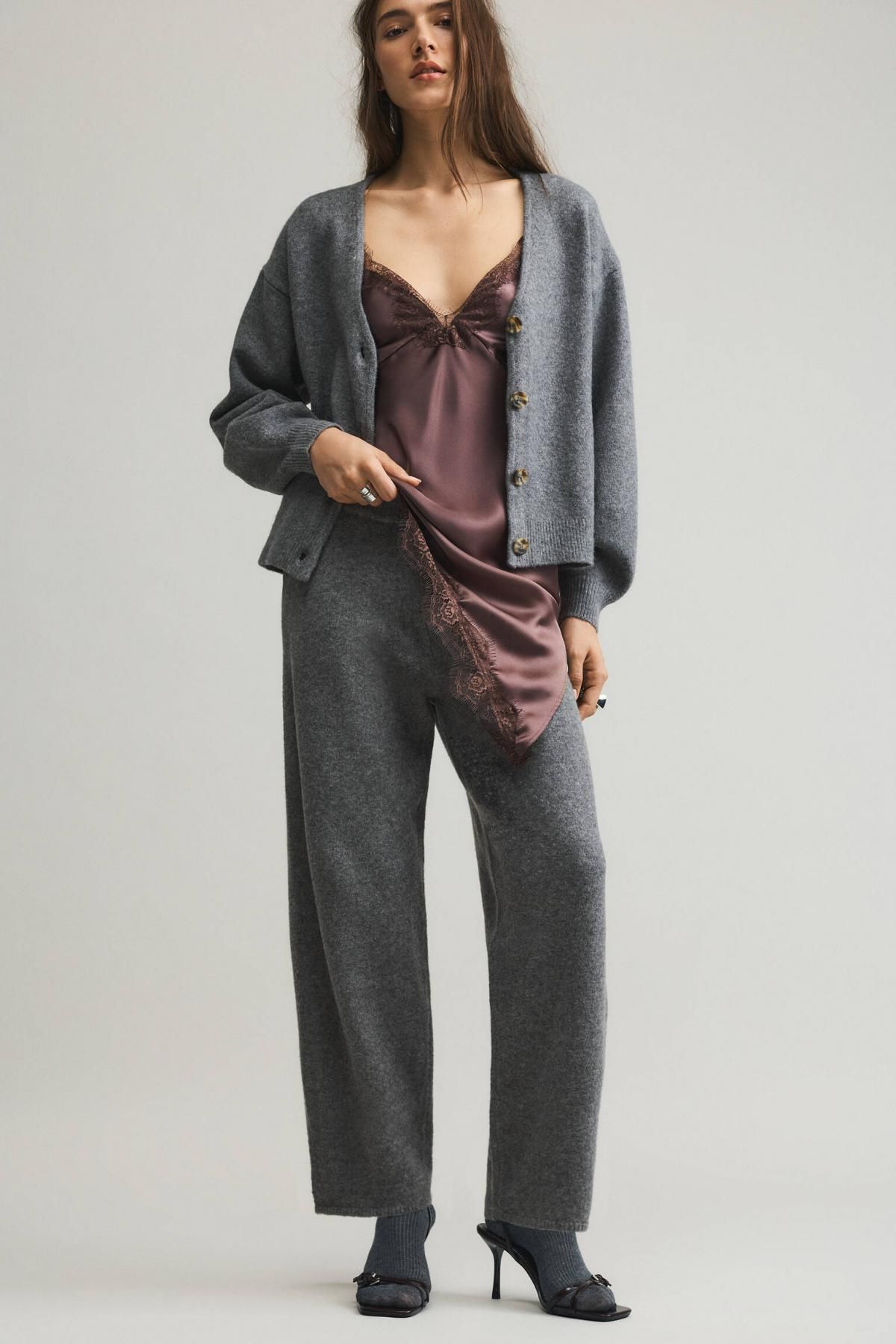 풀앤베어 니트 와이드 배럴 팬츠 포켓 스트링 3670/308 MEDIUM GREY - 상세 이미지 4
