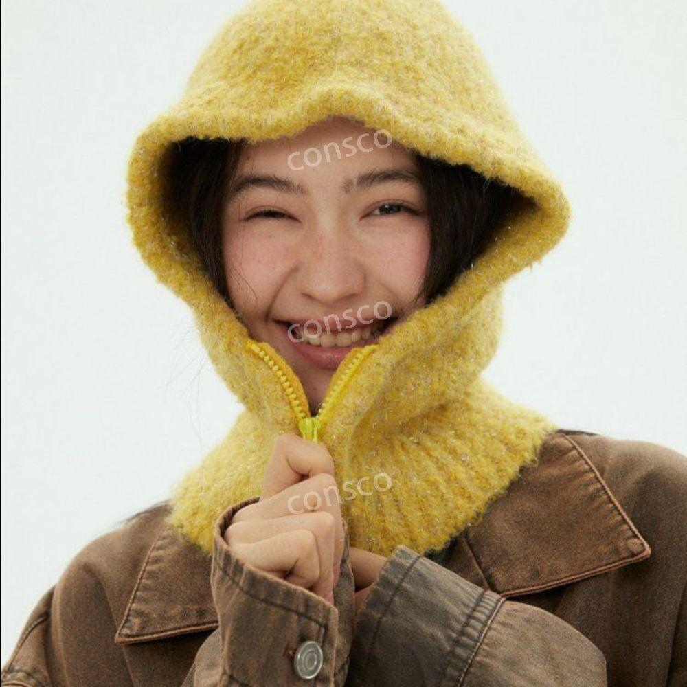 울 지퍼 바라클라바 후드 모자 목도리 니트모자 - 상품 이미지