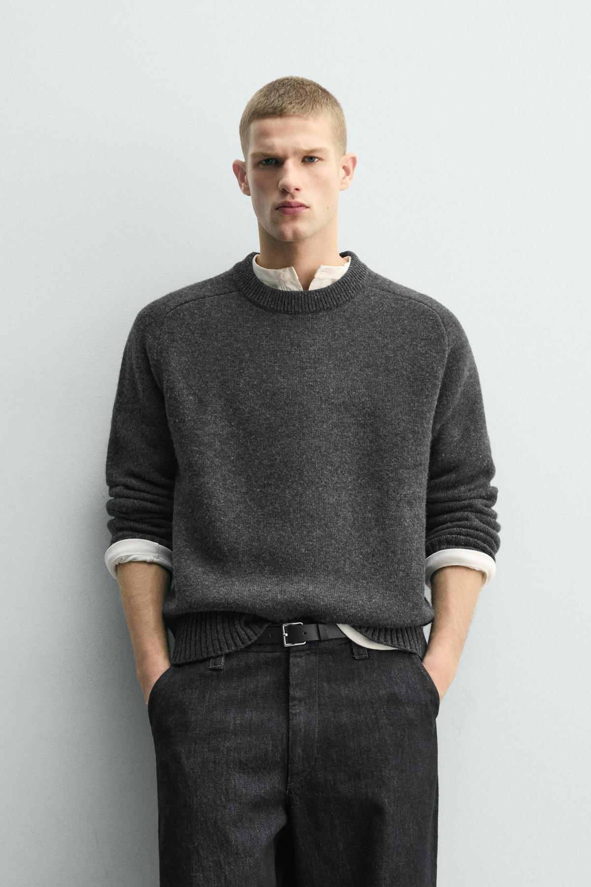 자라 더블페이스 라운드 울 니트 스웨터 2893/367 ANTHRACITE GREY - 상세 이미지 3
