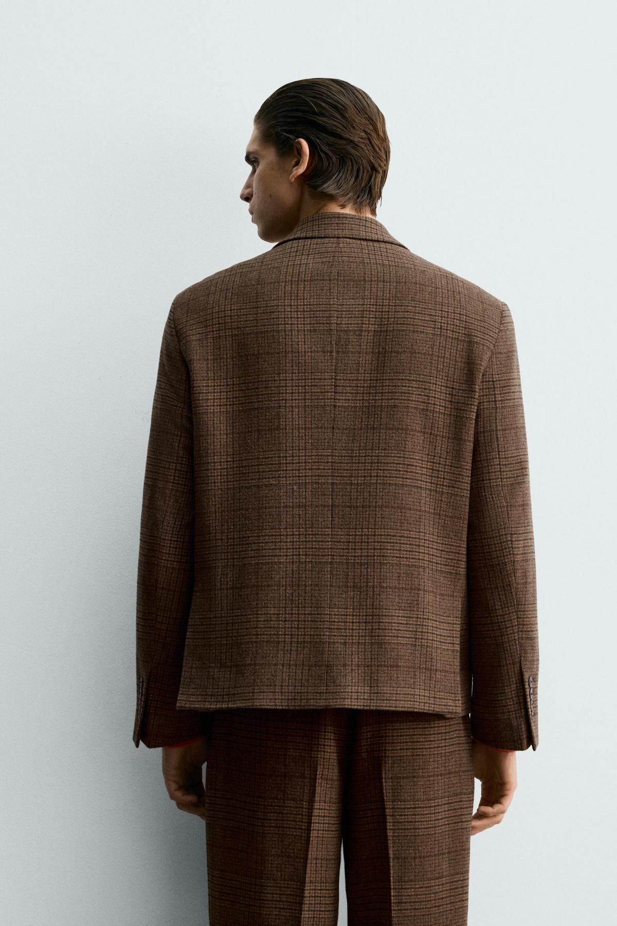 자라 박시핏 체크 더블브레스트 블레이저 9957/111 BROWN - 상세 이미지 4