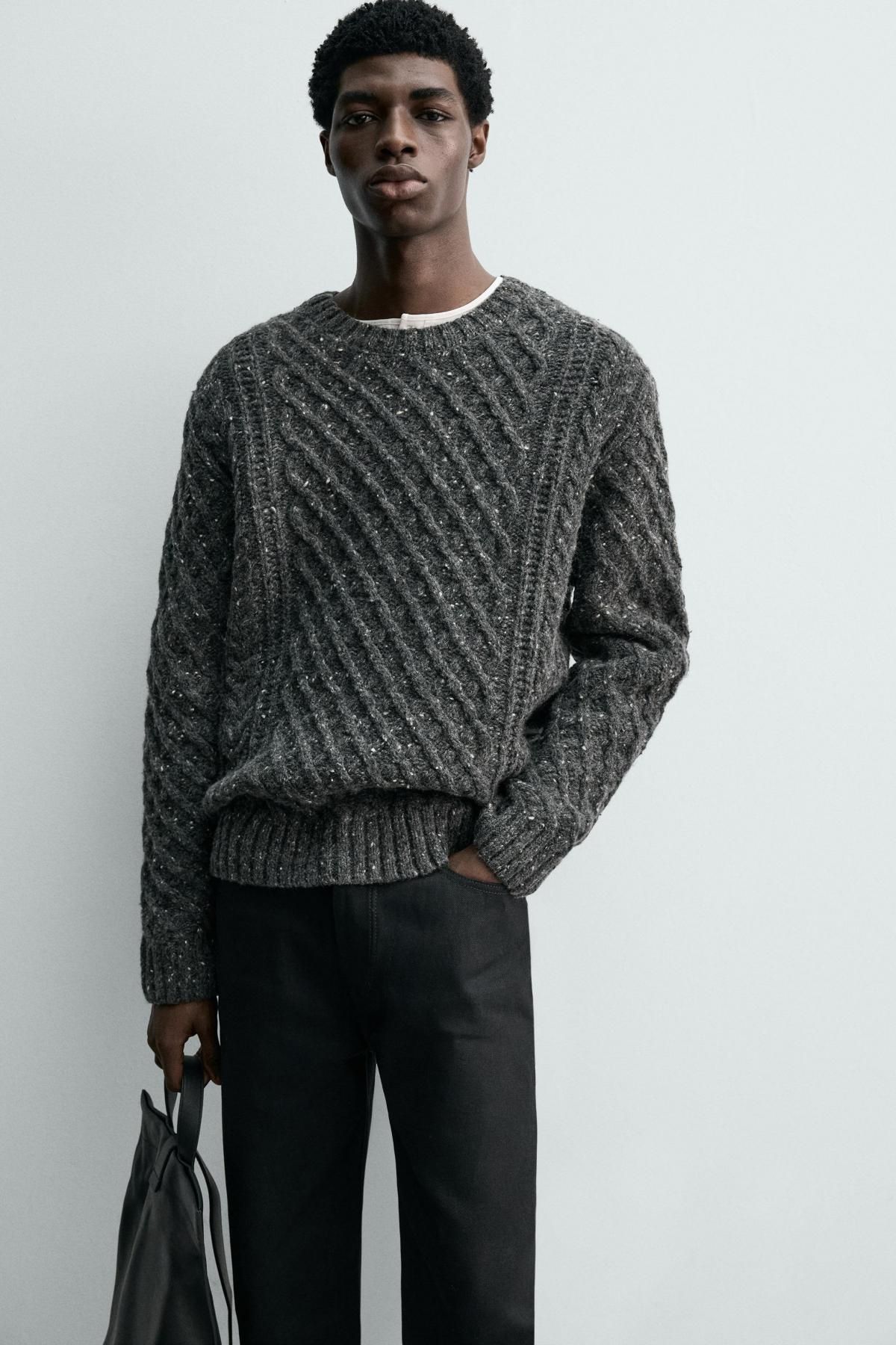 자라 프리미엄 울 케이블 니트 스웨터 2142/319 DARK GREY MARL 이미지 6