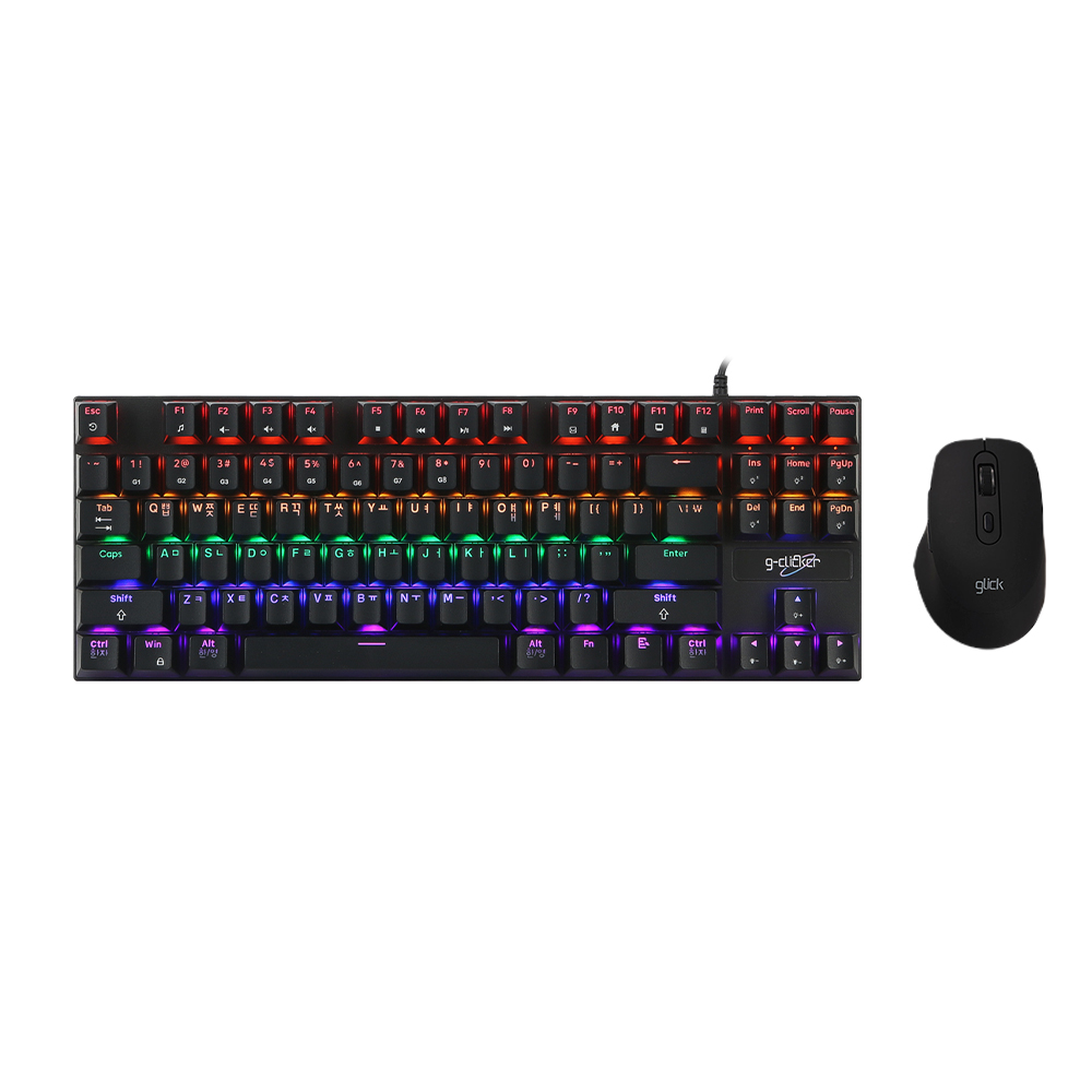 지클릭커 GMK-587 87키 텐키리스 게이밍 기계식 키보드 마우스 세트 블랙 청축 - 상품 이미지