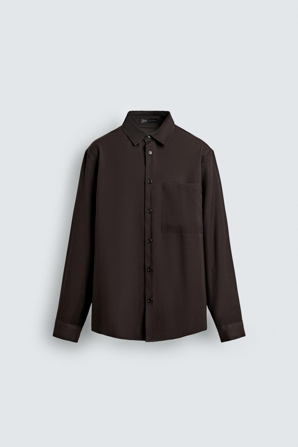 자라 모달 블렌드 긴팔 셔츠 브라운 포켓 4038/519 BROWN - 상품 이미지