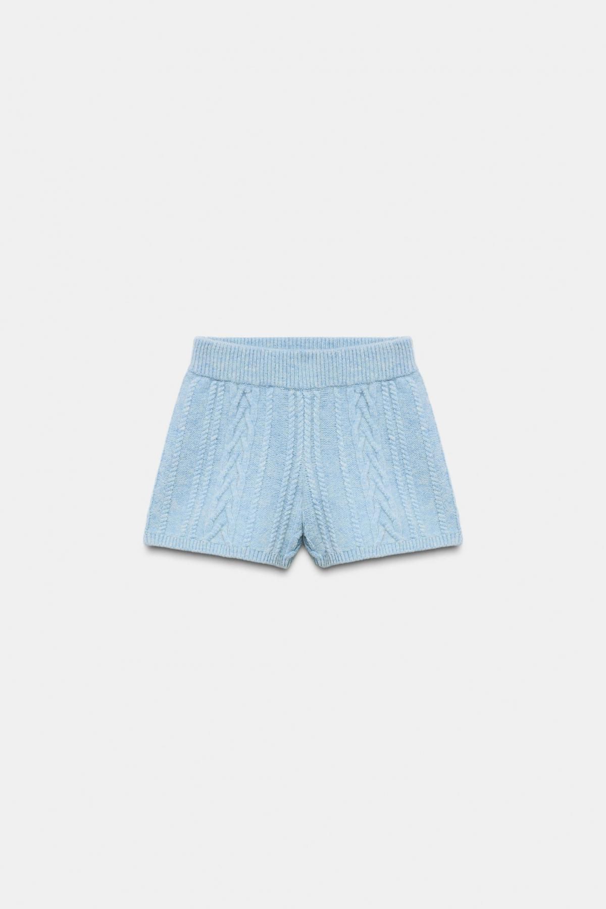 자라 테크니컬 블루 울 케이블 니트 반바지 5755/027 LIGHT BLUE - 상품 이미지