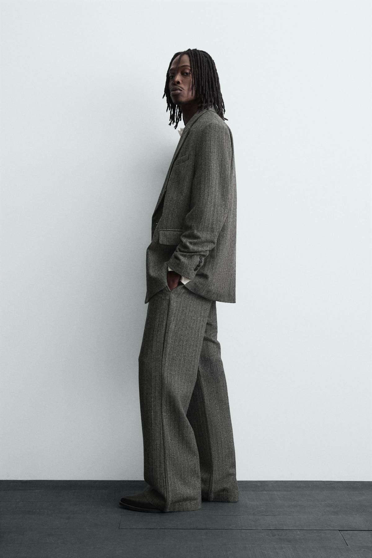 자라 헤링본 울블렌드 더블브레스트 블레이저 5070/203 GREY - 상세 이미지 5