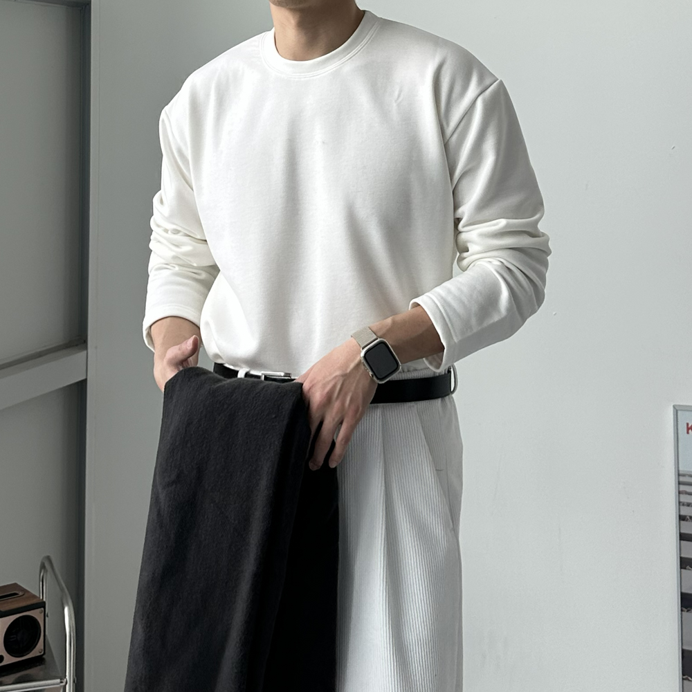 겨울 기모 티셔츠 오버핏 이너 레이어드 겨울 기모 남자 긴팔티 - 상세 이미지 2