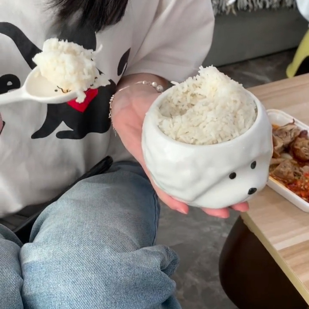 비숑 공기밥 그릇 강아지모양 귀여운 핸드메이드 도자기 볼 국그릇 찻잔 면기 샐러드볼 - 상세 이미지 3