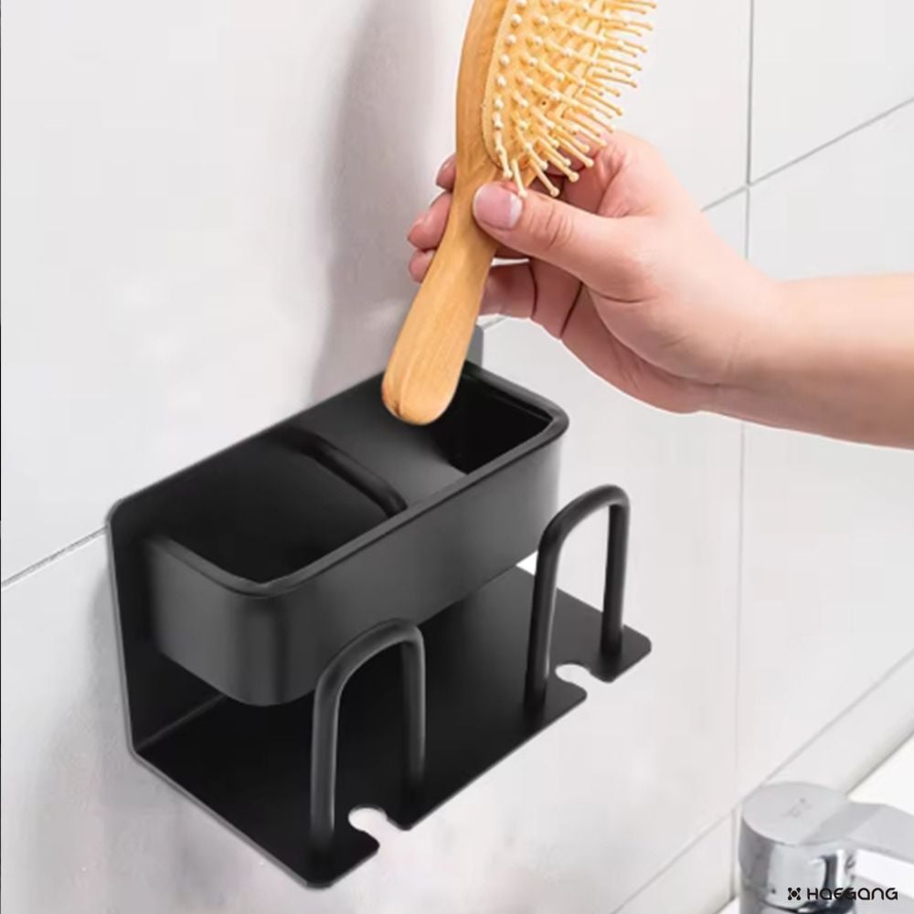 부착식 칫솔 치약 컵걸이2구 홀더 꽂이 걸이 거치대 블랙_2구 - 상품 이미지