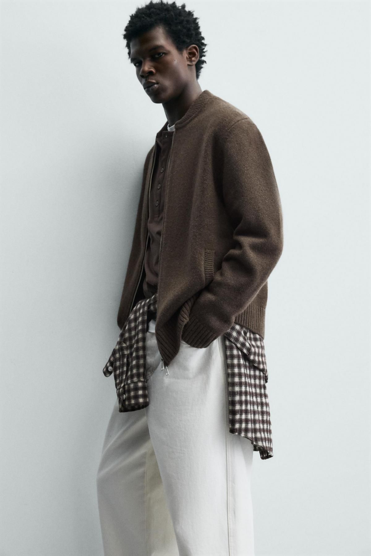 자라 브라운 울 테크니컬 집업 니트 재킷 2893/352 BROWN / TAUPE 이미지 7