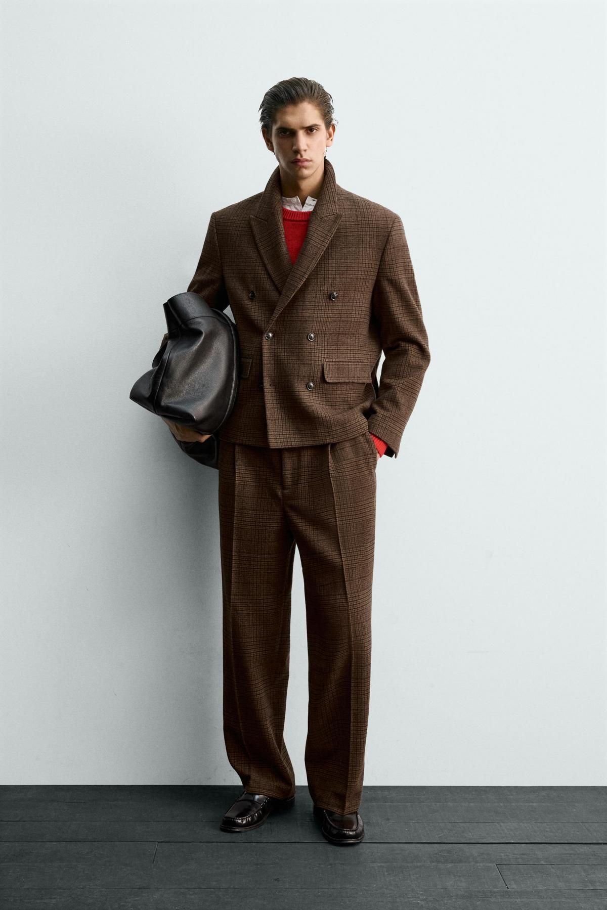 자라 박시핏 체크 더블브레스트 블레이저 9957/111 BROWN - 상세 이미지 2