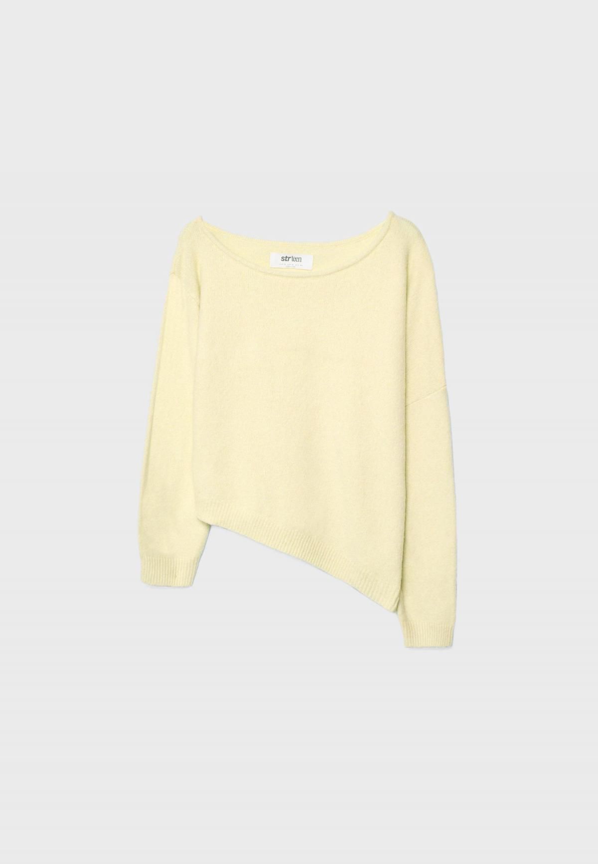 스트라디바리우스 비대칭 보트넥 니트 스웨터 8537/650 PASTEL YELLOW - 상품 이미지