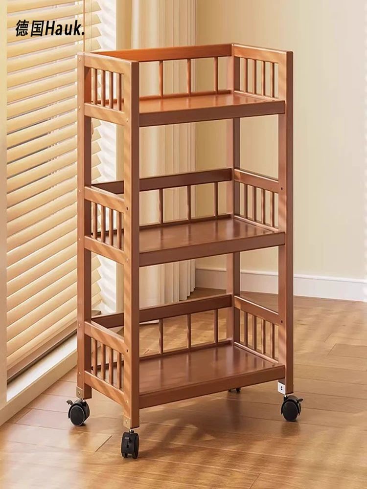 원목트롤리 우드 3단 웨건 트레이 카트 수납선반 바퀴 원목 바퀴 없음 2단 기본 35cm - 상품 이미지