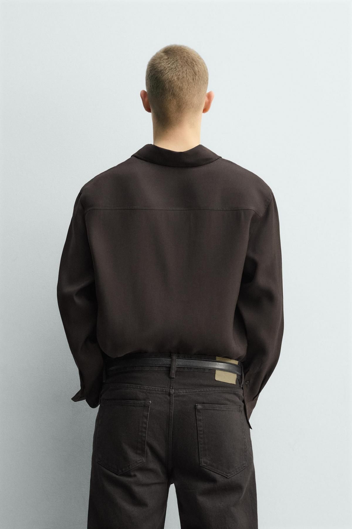 자라 모달 블렌드 긴팔 셔츠 브라운 포켓 4038/519 BROWN - 상세 이미지 4
