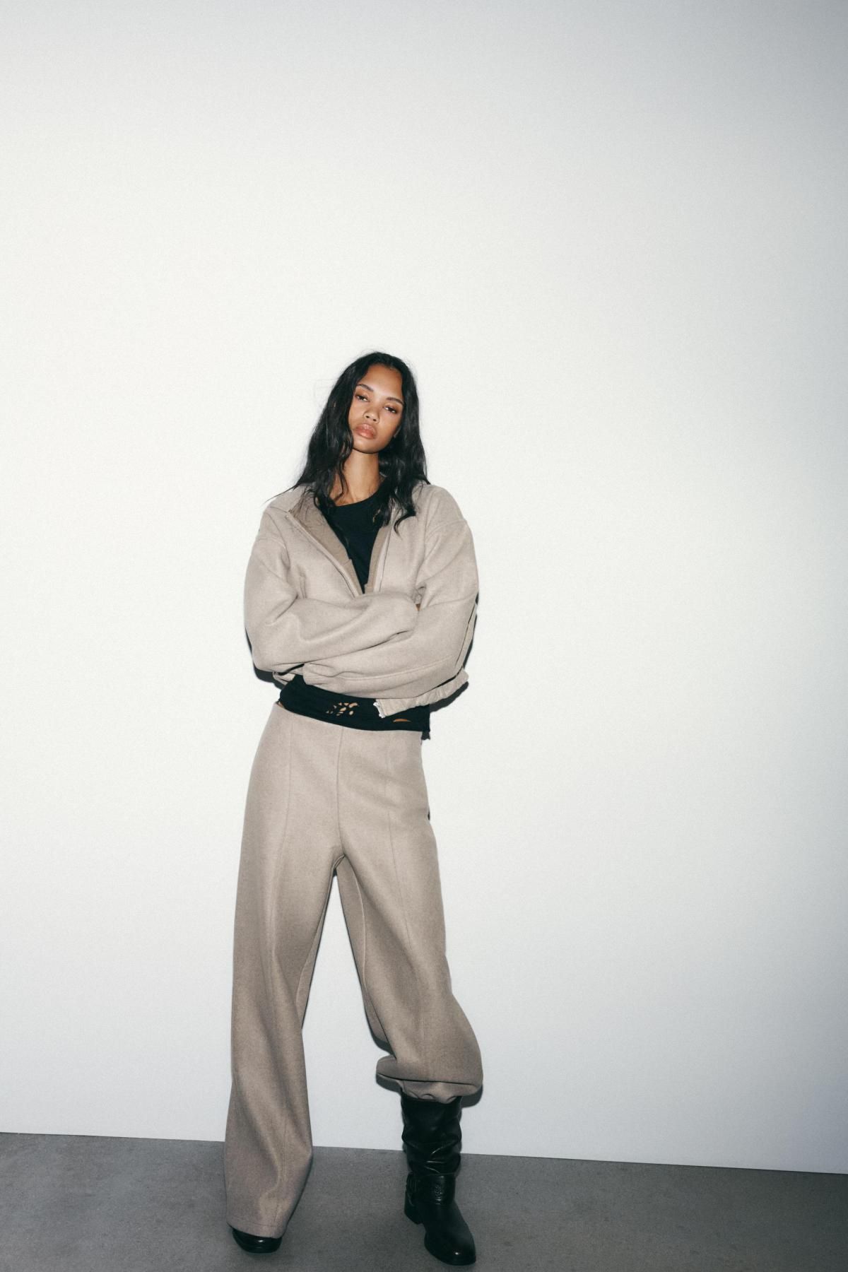 자라 소프트 하이웨이스트 와이드 팬츠 1255/562 BROWN / TAUPE - 상세 이미지 2