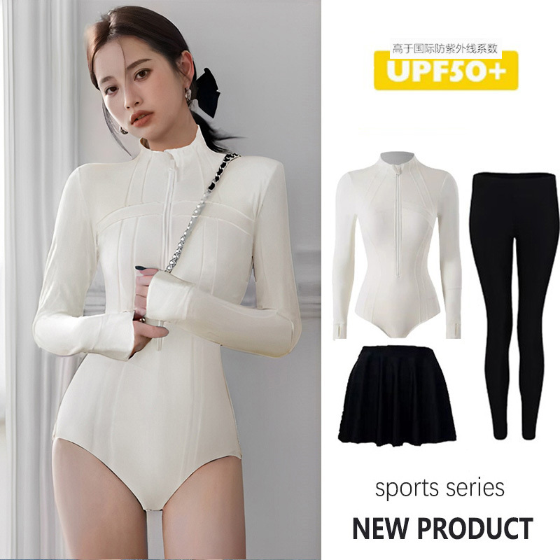 여성 하이넥 긴팔 긴바지 수영복 UPF50 플러스 방수 화이트프로틴 M - 상품 이미지