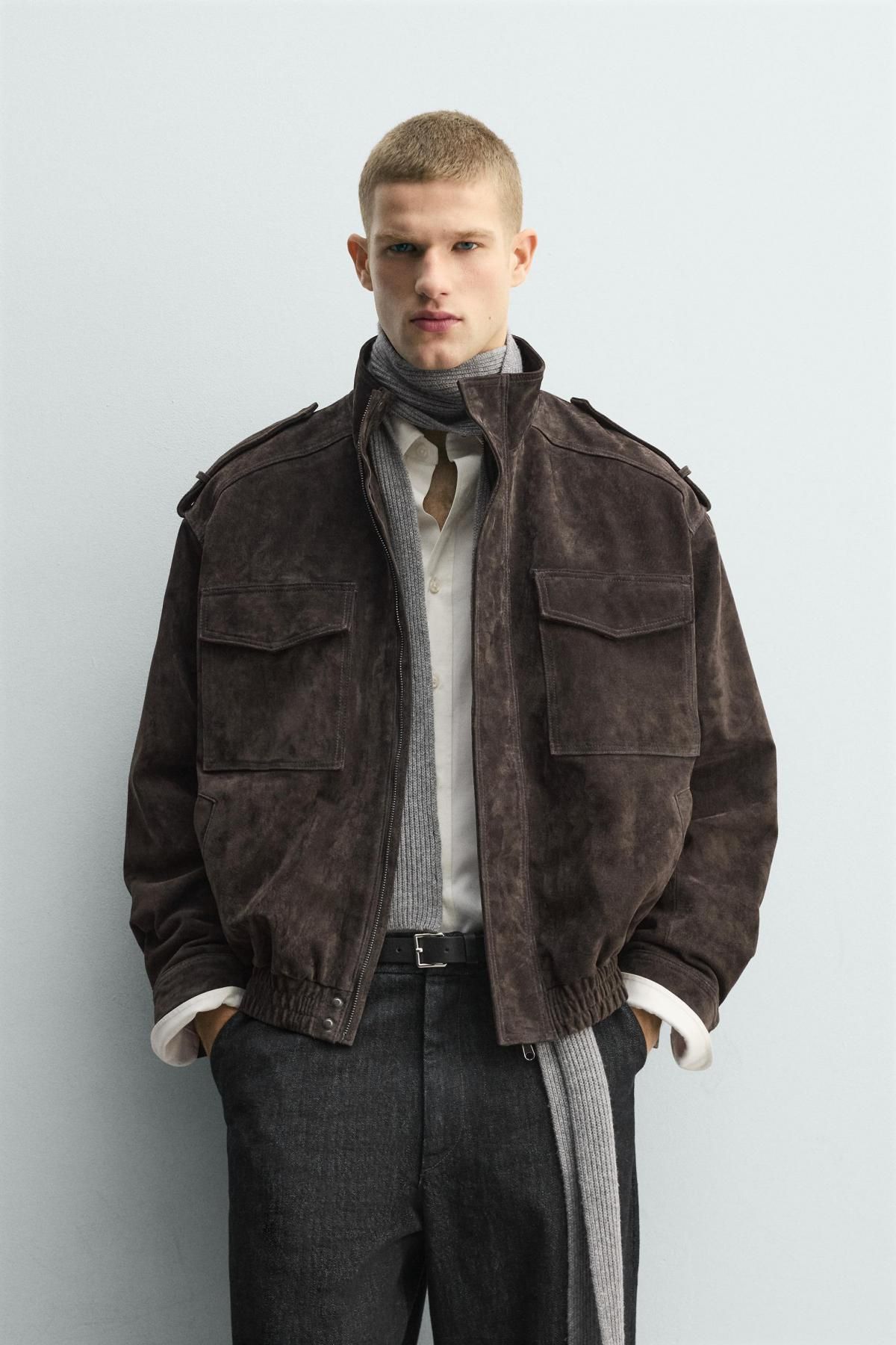 자라 프리미엄 스웨이드 레더 집업 재킷 8281/555 ANTHRACITE GREY - 상세 이미지 3