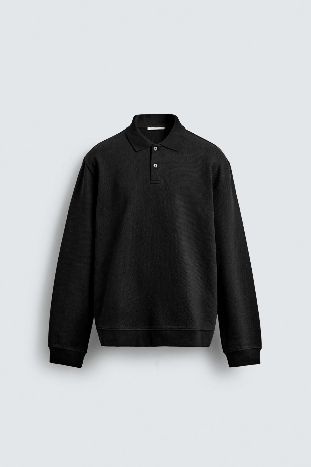 자라 코튼 텍스처 레귤러핏 폴로셔츠 블랙 4087/403 BLACK - 메인 이미지
