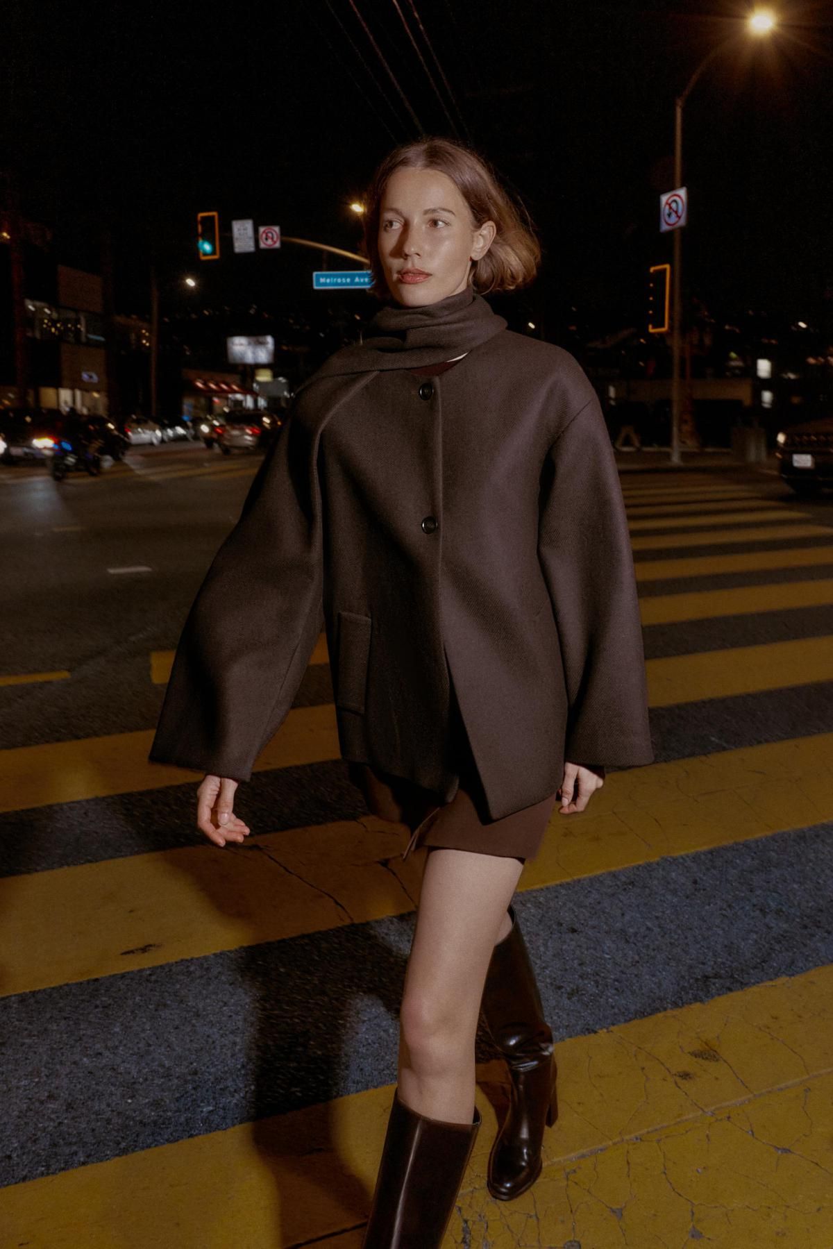 자라 크롭 스카프 울 코트 2065/323 BROWN - 상세 이미지 4