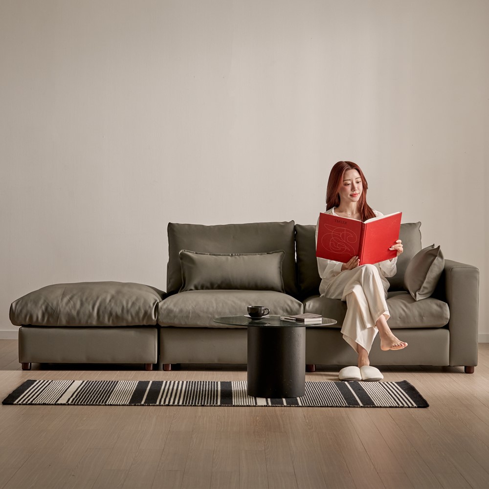 세인트블랑 컴피 구스 가죽 모듈 소파 sk 스툴포함, 다크브라운 왼팔, 3인용