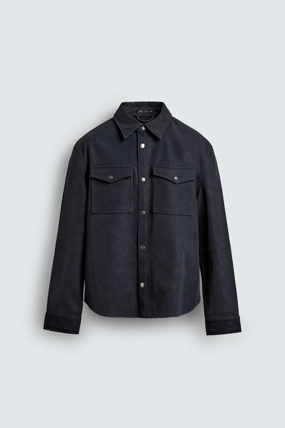자라 테크니컬 레더 이펙트 오버셔츠 3715/202 DARK NAVY - 상품 이미지