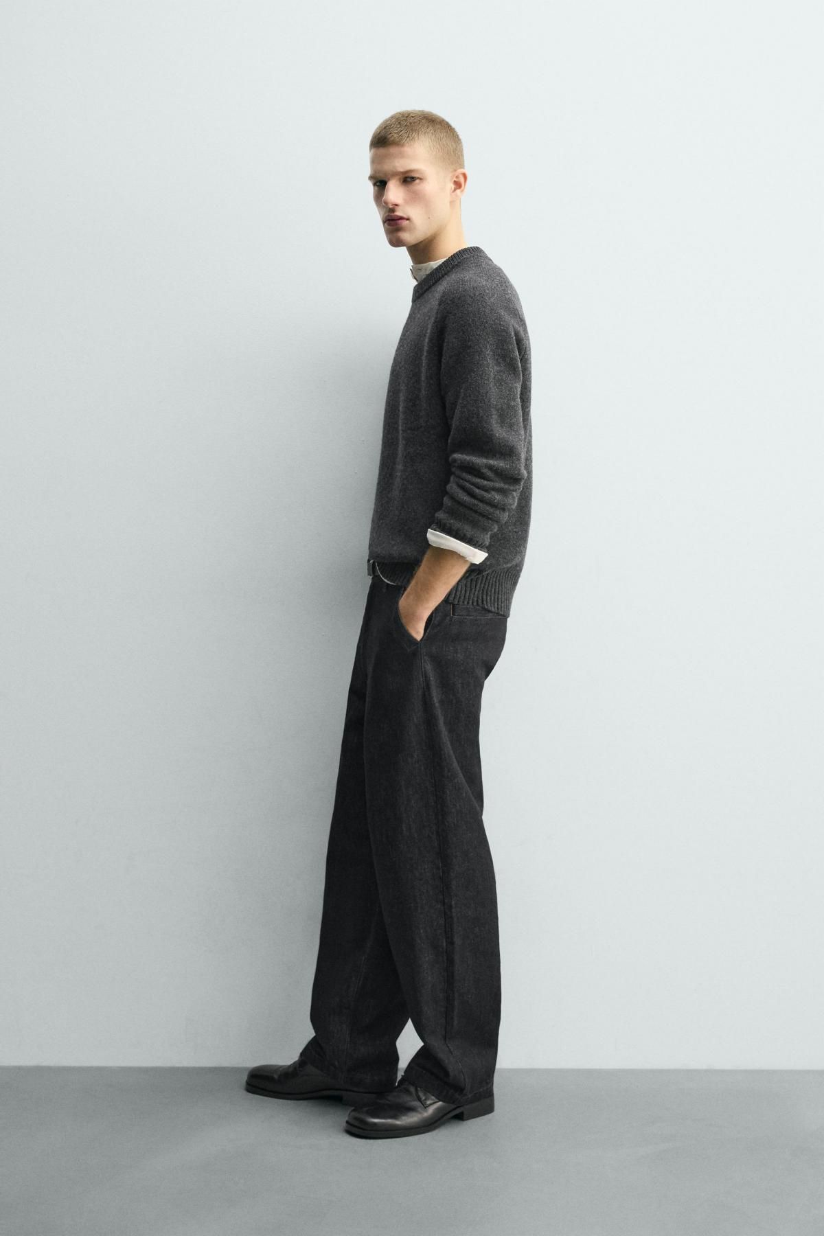 자라 더블페이스 라운드 울 니트 스웨터 2893/367 ANTHRACITE GREY - 상세 이미지 5