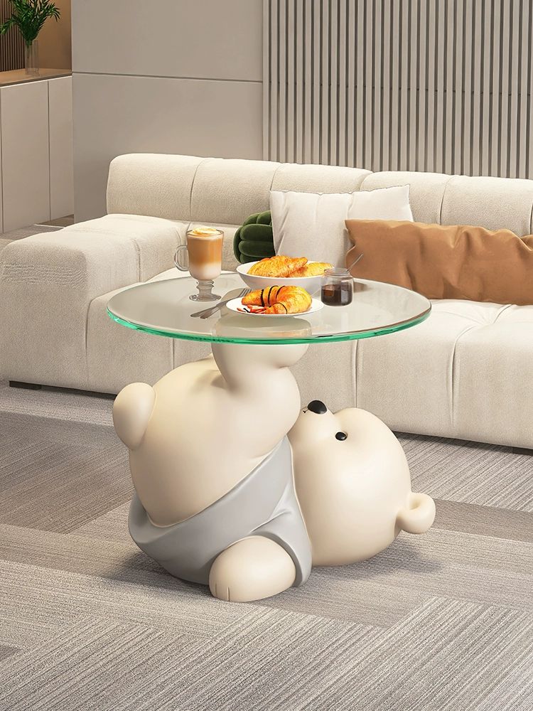 곰돌이 협탁 사이드 테이블 집들이선물 장식 소품 거실 감성 인테리어 굽은 다리 곰-브라운