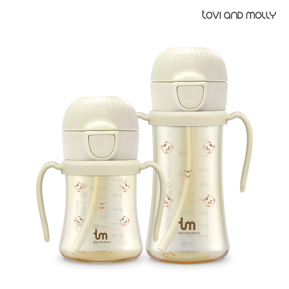 [토비앤몰리] 새지않는 아기 유아 어린이집 자기주도 원터치 빨대컵 돗람이 바닐라 180ml 280ml