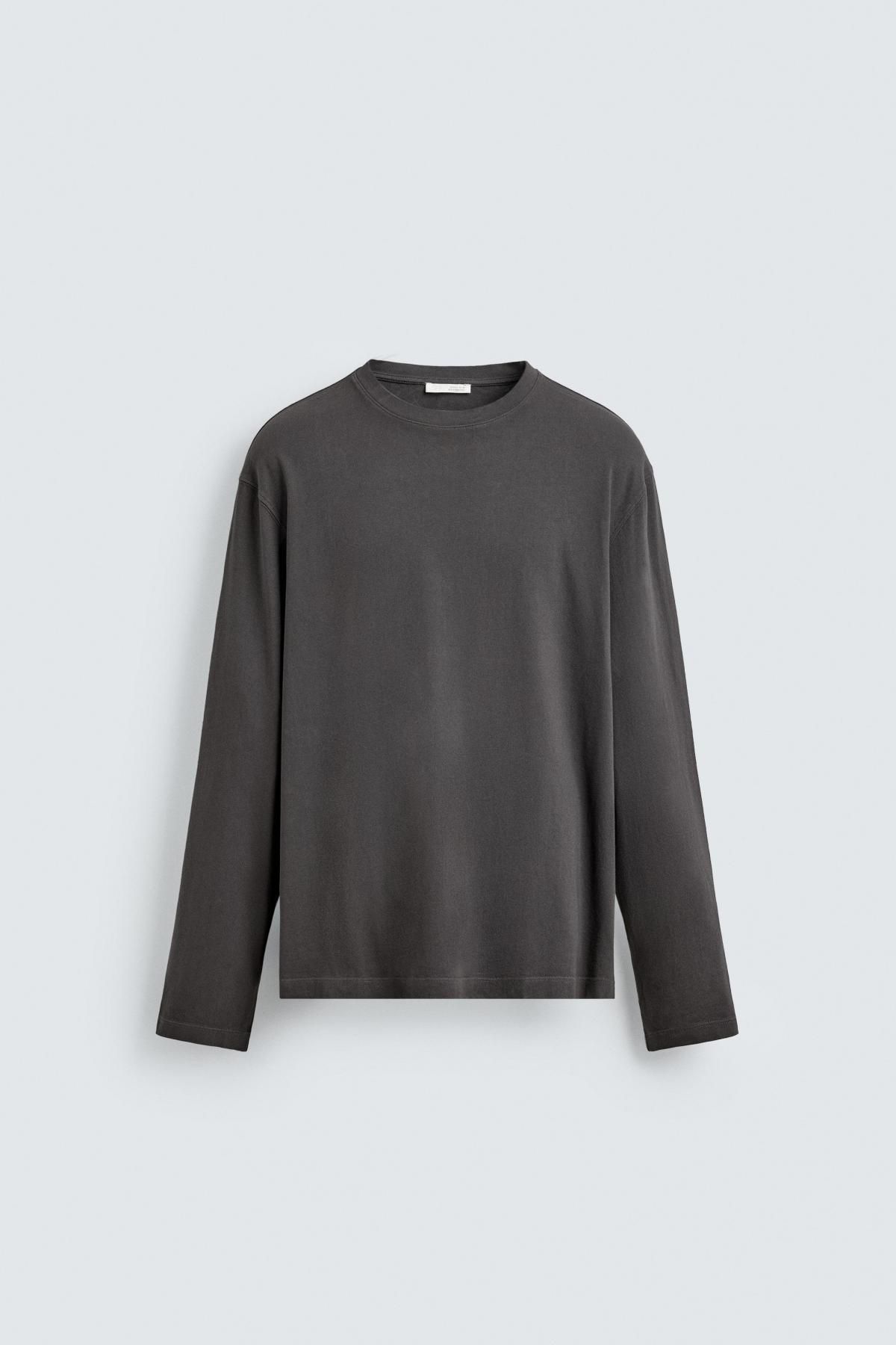 자라 미니멀 코튼 레귤러핏 긴팔 티셔츠 1887/408 ANTHRACITE GREY - 상품 이미지